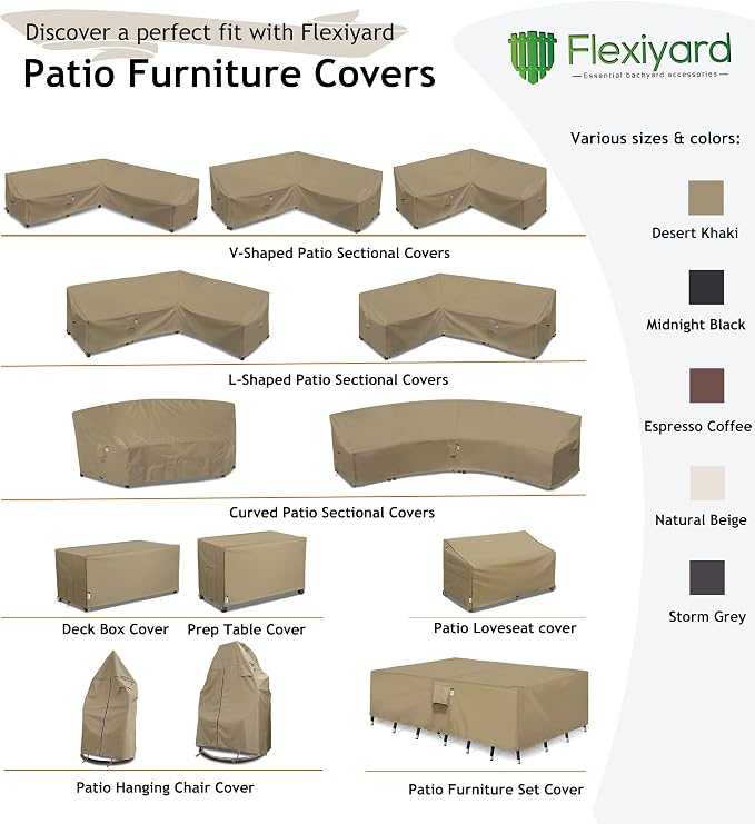 Heavy Duty Outdoor Sectional Cover, 85"x85" 5-Seater Waterproof 600D Patio Furniture Covers, Lawn Patio Couch Protector(Storm Grey,V-Shaped 85"x85")
