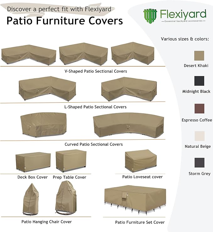 Heavy Duty Outdoor Sectional Sofa Cover, Waterproof 600D Patio Sectional Couch Cover, Lawn Patio Furniture Protector(Storm Grey, V-Shaped-90 x 90")