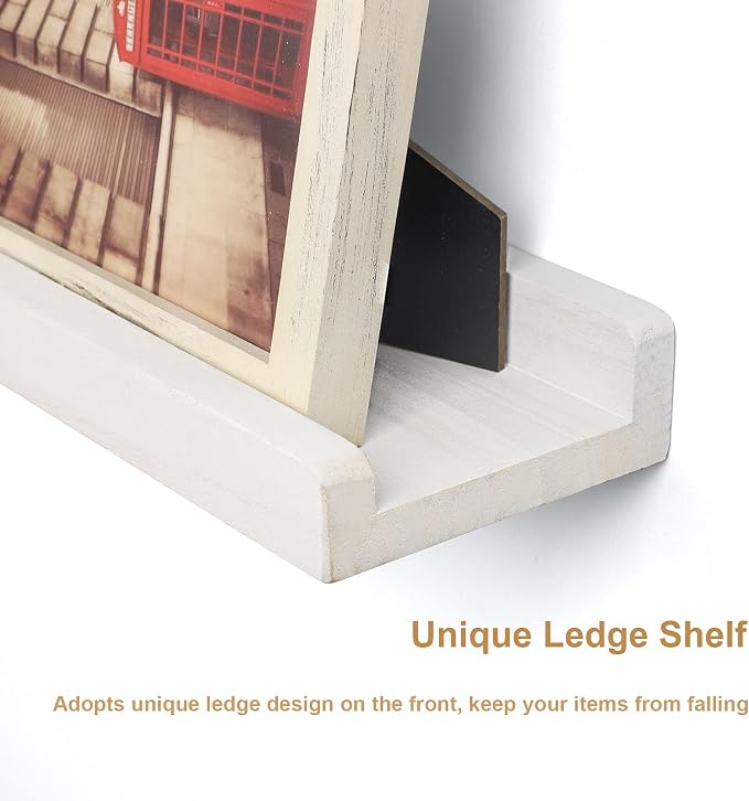 Emfogo Floating Ledge Shelves Rustic Wood Wall Shelf Set of 3 for Storage and Display 16.9 inch Vintage White