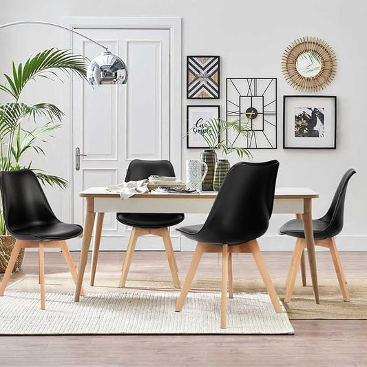 OLIXIS Dining Chairs Set of 8, Mid Century Modern Kitchen Chairs with Curved Backrest and Wood Legs, PU Leather Upholstered Accent Chair for Living Room, Bedroom, Outdoor Patio, Black