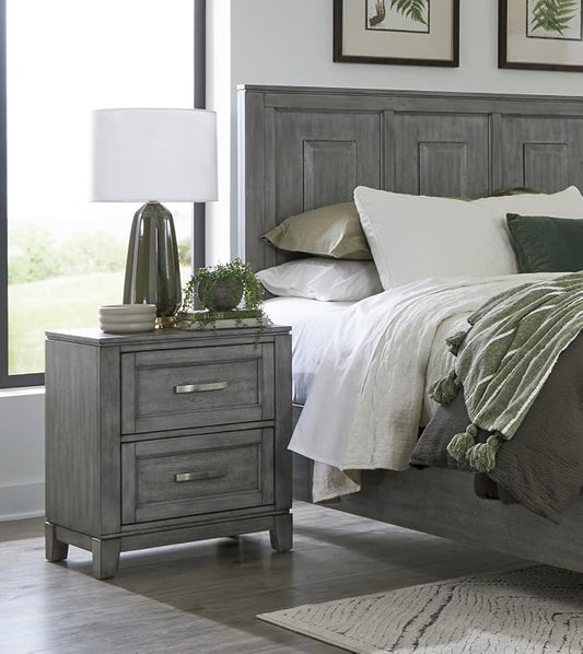 Rustic Gray Finish Bedroom Furniture Set California King Size 6pcs Platform Bed with Drawers Transitional Style