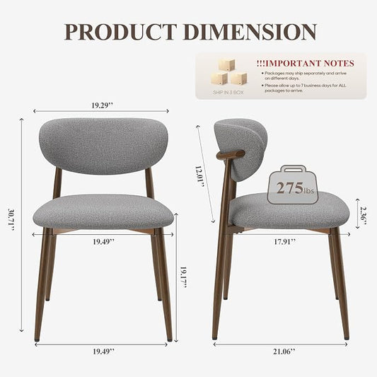 MALOL Dining Chairs Set of 6, Curved Back Kitchen Room Chairs with Metal Legs and Anti Slip Pads, Upholstered Dining Chair for Home and Restaurant, Light Grey