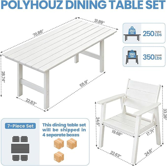 Outdoor Dining Set,5-Piece Patio Table and Chairs Set for 4, HDPE Outdoor Dining Table and Chairs with Umbrella Hole, All-Weather Patio Dining Furniture Set,White