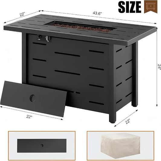 Shintenchi 44" Outdoor Propane Fire Pit 50,000 BTU Gas Fire Pit Table with Lid, Waterproof Cover, Rectangle Gas Firepit Table for Garden/Patio, CSA Certification, Black
