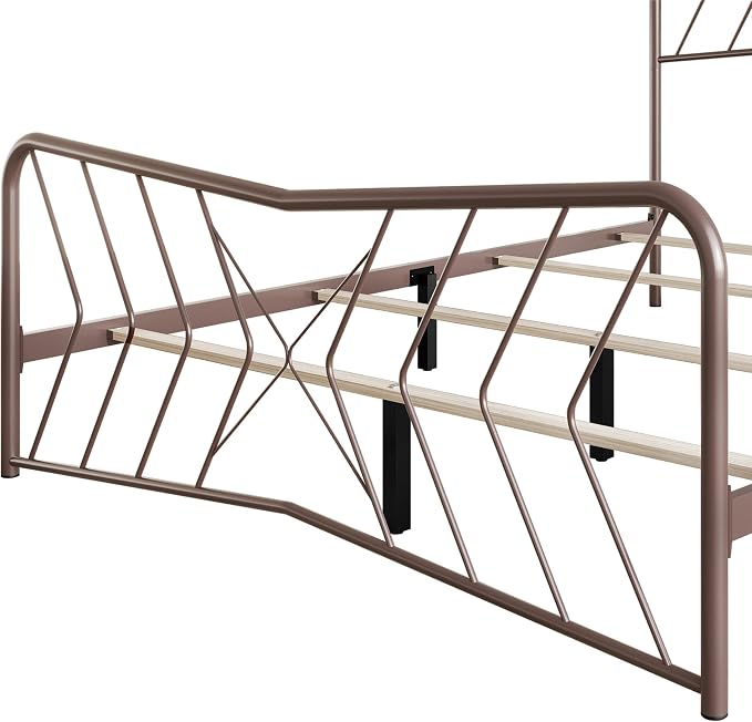 HOME DESIGN Fargo Twin Metal Bed Frame, Minimalist Headboard and Footboard Design, Sturdy Metal Construction, Easy Assembly, Transitional, Pink