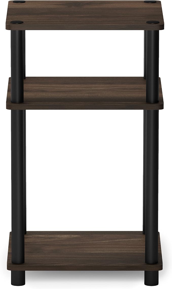Furinno Just 3-Tier Turn-N-Tube End Table / Side Table / Night Stand / Bedside Table with Plastic Poles, 2-Pack, Columbia Walnut/Black
