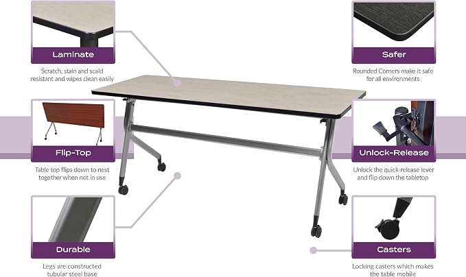 Romig Axis-Pro 48 x 24 in. Mobile T-Base Training Seminar Table- Maple