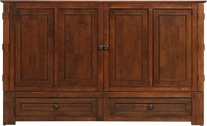 Mega Solutions Emurphybed Paradiseo Murphy Cabinet Chest Bed with Charging Station 8 Inch, Queen (Tobacco)