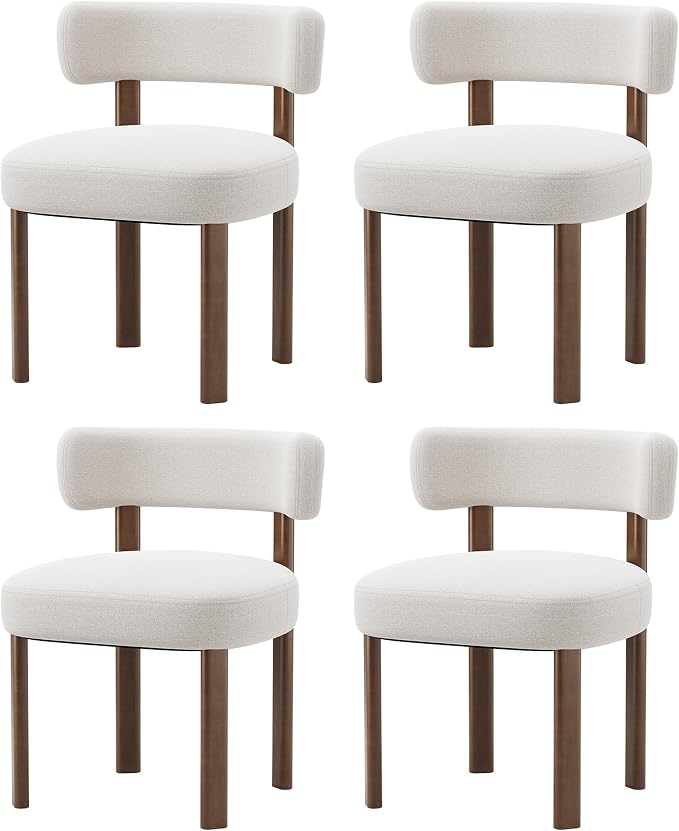 Wooden Dining Chairs Set of 4, Upholstered Kitchen Chairs with Solid Wood Legs, Mid Century Dining Room Chair with Ergonomic Curved Backrest for Kitchen Dining Vanity, Beige