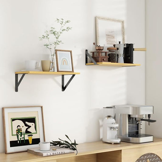 Axeman Oak Floating Shelves for Wall Set of 2, 16'' x 8'' Oak Bookshelf for Living Room Bedroom, Engineered Wood, Holds up to 30 Lbs, Installation Hardware Included