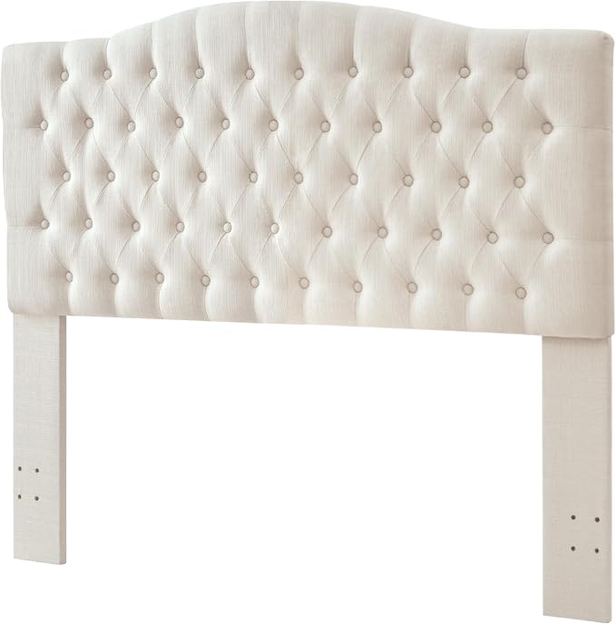 Furpopup Linen Upholstered Headboard Queen/Full Size Bed Tufted Button Headboard, Featuring High-Density Sponge Padding, Luxury Texture Easy Assembly Comfort and Style-Ivory