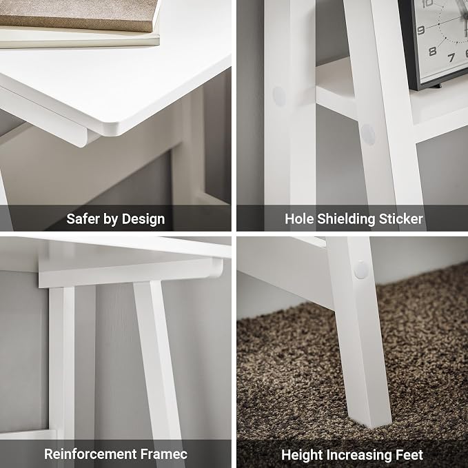 Haotian Ladder Desk with Shelves, Wall Desk for Small Space, Secretary Desk Workstation Dresser Shelf Freestanding Bookshelf, White FRG60-W | Freestanding Bookcase Desk for Storage & Study in Small Space, FRG60-W