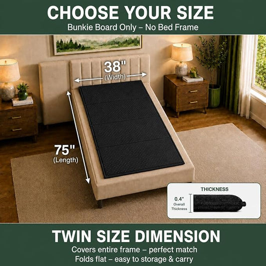 DFAN 38"×76" Bunkie Board Twin Size – Double Sided Non-Slip Breathable Bed Support, Anti-Sag Twin Bed Slats Support Under Mattress for Slatted Bed Frame Base, Metal Frames, Sofa Beds, Foldable Black