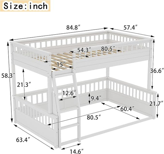RUNNA Solid Wood Bunk Bed with Ladder, Guardrails & Detachable Design | Solid wood bunk bed, ladder, Guardrails, detachable split design, kids teens bedroom, no box spring