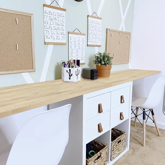 Kaboon Universal Tabletop 45.67"x23.62", Solid One-Piece Melamine Table Top, Double Desk L-Desk DIY, Home and Office, Oak/Grey Tone