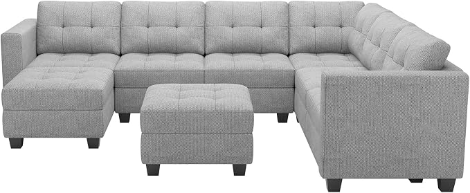 Belffin Modular Sectional Sofa with Storage Ottoman Oversized U Shaped Sofa Set Modular Sofa with Reversible Chaises Modern Fabric Light Grey