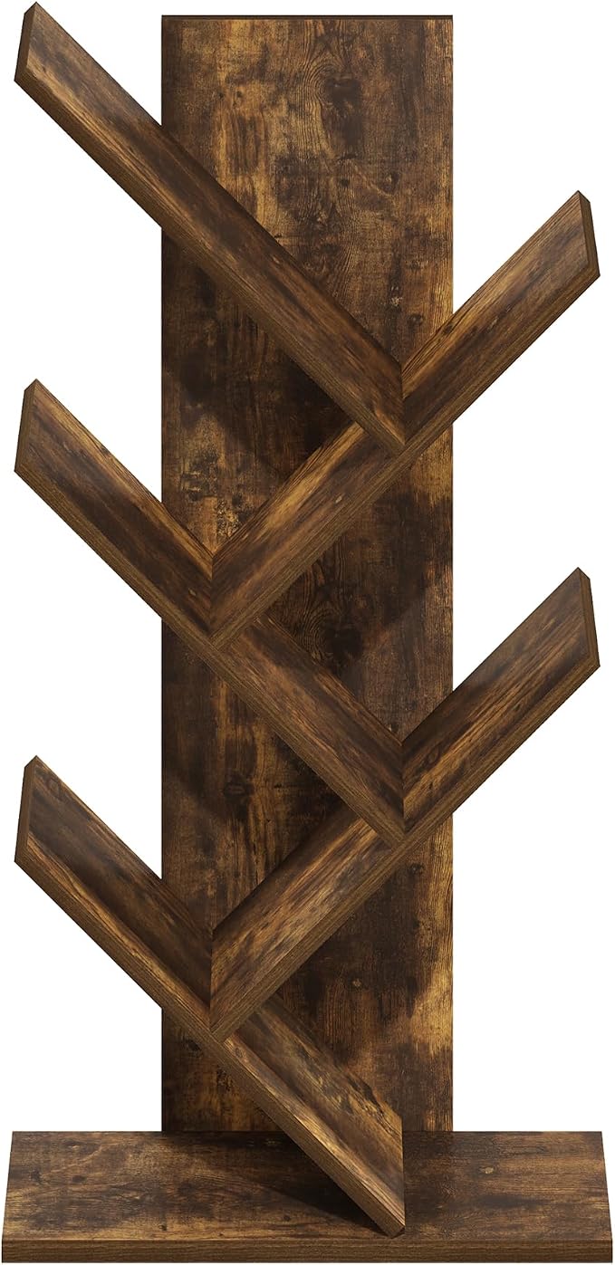 Furinno Tree Book Shelf, 5-Tier Bookshelf with Angled Open Shelf, Tree Bookcase for Room Decor, 8.4 x 15.7 x 30.3, for Organization and Storage, for Living Room, Bedroom, Home Office, Amber Pine