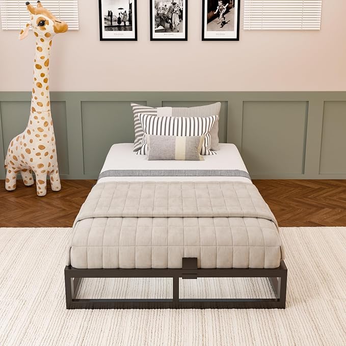 Bilily 6 Inch Twin Bed Frame with Steel Slat Support,Low Profile Twin Metal Platform Bed Frame Support Mattress Foundation,Heavy Duty,No Box Spring Needed,Easy Assembly,Noise Free