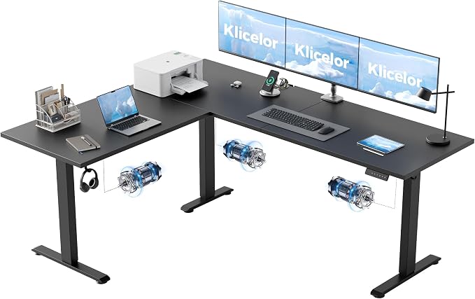 Klicelor L Shaped Standing Desk 73 x 60 Inch, Electric Height Adjustable Corner Desk for Home Office Workstation, Ergonomic Sit Stand Computer Table with Memory Controller, Black