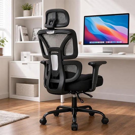 Ergonomic Office Chair with Footrest - High Mesh Back Computer Desk Chair | with Back Support, 135° Reclining, 4D Armrest & Headrest, 400lbs Thickened Seat Cushion, for Home Office, Work & Gaming