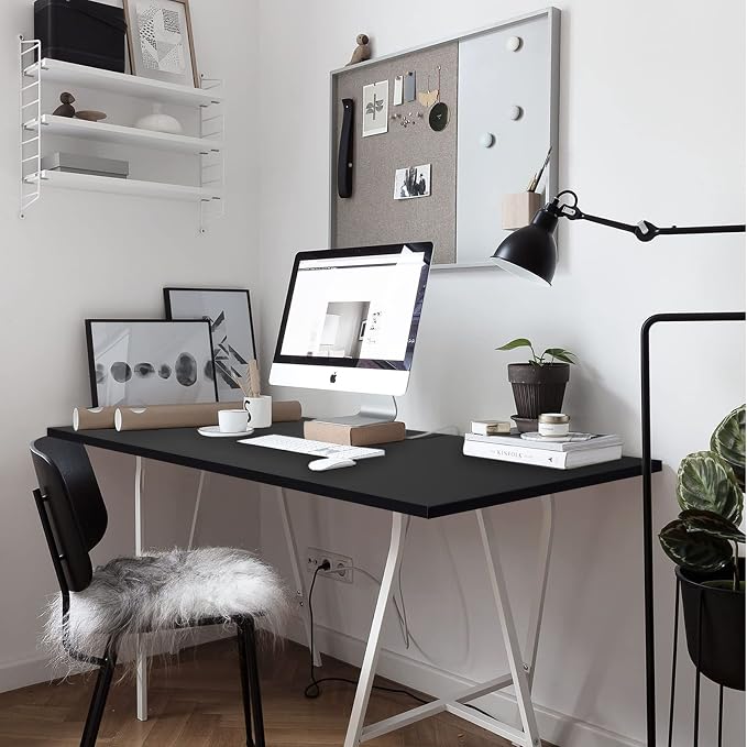 Kaboon Black Table Top 23.62" D x 59.1" W, Solid One-Piece Desktop, Universal Wood Countertop, Reversible Laminate Top, Double Desks, L-Desk DIY, for Home and Commercial