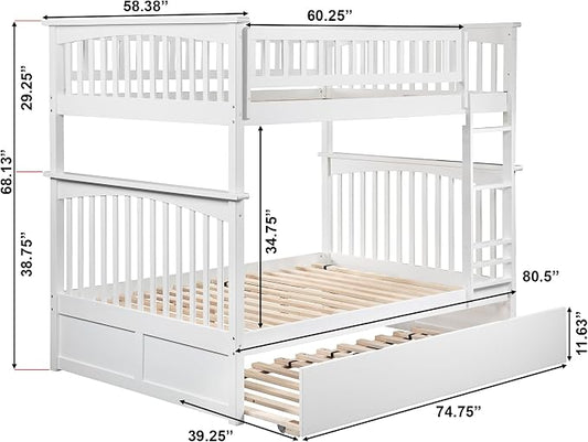 AFI, Columbia Ladder Bunk Bed Full Over Full with Twin Trundle, White