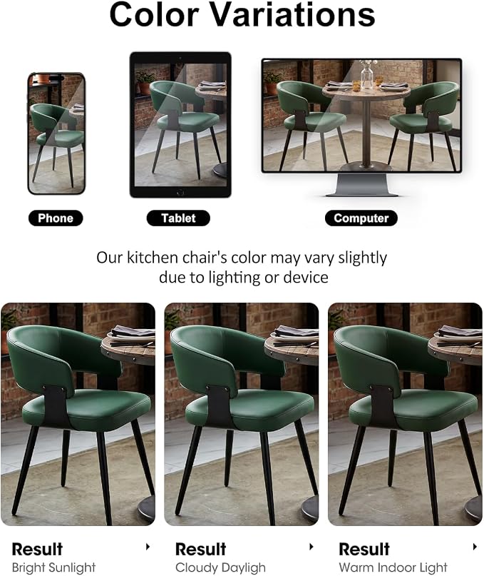 Dining Chairs Set of 4, Modern Upholstered PU Leather Kitchen & Dining Room Chairs with Curved Open Back Metal Legs, Kitchen Chairs for Dining Room Restaurant (Green, Set of 4)