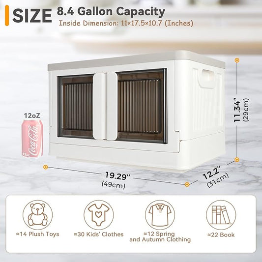 Storage Cabinet with Lids, Foldable Box, 8.4 Gallon (32L), With Double Door and Buckle, Collapsible, Underbed or Countertop Use, Classy For Father and Mother, Mike White