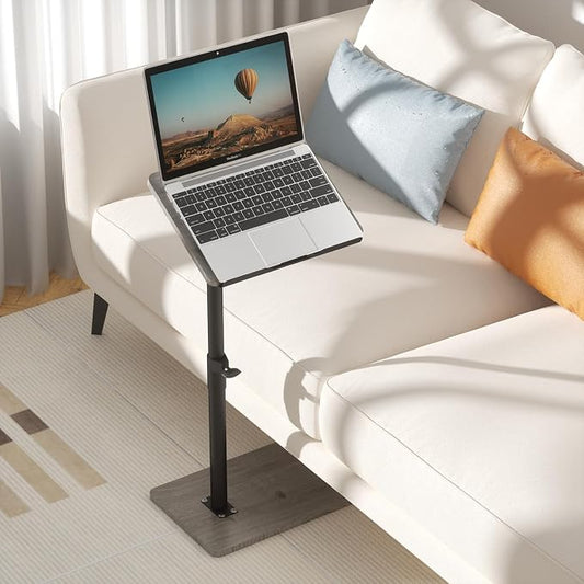 YUHFERA Sofa Armrest Tray Table for Couch - 360° Swivel Height Adjustable End for Small Spaces, Snack Side Table for Bed or Chair with Phone & Tablet Slot (Gray,Angle Adjustable)
