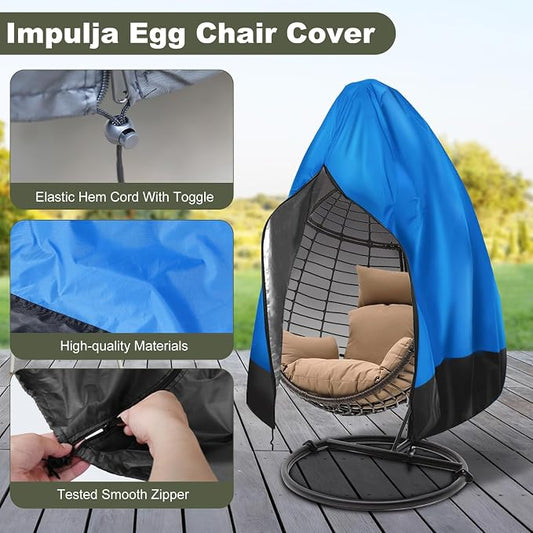 Egg Chair Cover Waterproof, 75x45 Inch Outdoor Hanging Egg Swing Chair Cover, Heavy Duty 420D Oxford Fabric, UV Resistant Windproof with Zipper & Drawstring, Fits Single Seat Egg Chair (Bright Blue)