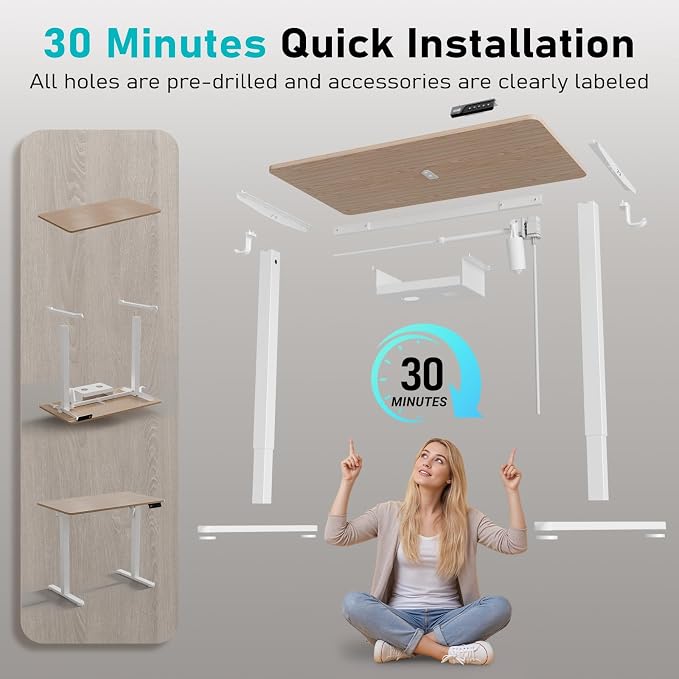 35" Electric Standing Desk Adjustable Height, Small Sit Stand Desk for Home Office & Computer Workstation, Compact Work Desk with Cable Management (Light Walnut)