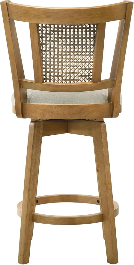 Armen Living Isla 26 in. Amber Glow Counter Height Rubberwood Swivel Barstool with Ivory Fabric Seat - Set of 2