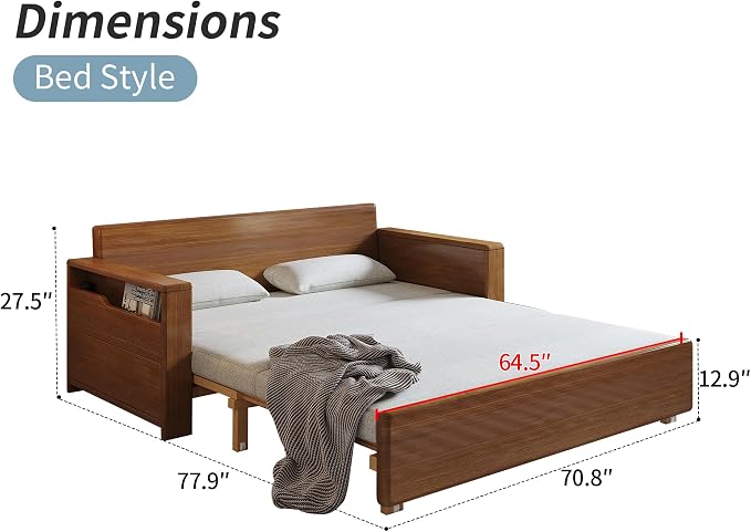 71" Convertible Sofa Sleeper with Storage Armrest, 3-in-1 Sectional Sofa Bed with Chaise, Plush Upholstered Couch, Pull Out Bed, Solid Wood Frame, Modern Grey for Living Room Apartment Office