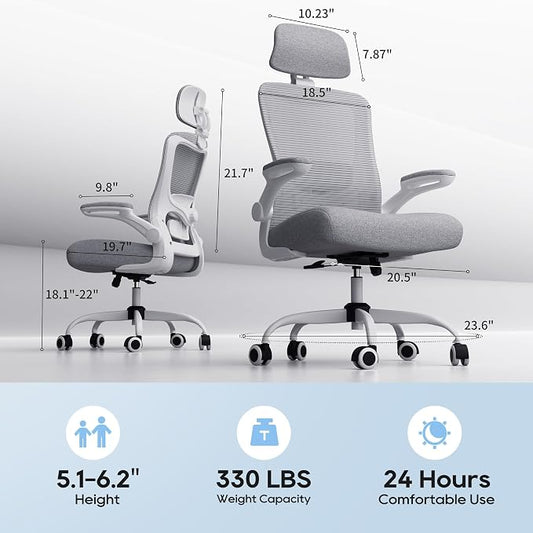 Ergonomic Office Chair for Long Hours, Full-Body Support, Relieve Neck & Back Pressure, 330LBS Capacity, Ideal for Home Office, Office & Study
