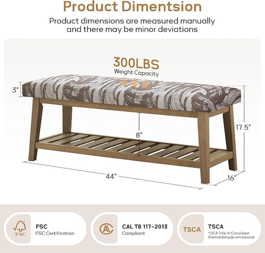 Zihanhome Entryway Shoe Bench with Cushion, End of Bed Bench,Upholstered Bench for Kitchen, Bench with Solid Wood Shelf, Fabric Ottoman Bench for Hallway, Living Room (Textured Brown)