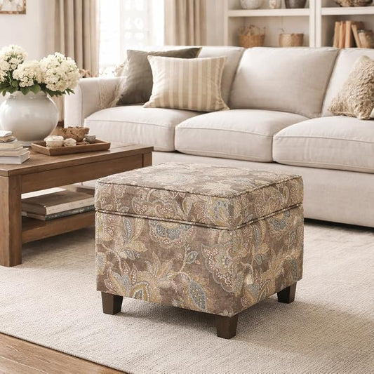 HomePop 18" Classic Square Storage Ottoman - Gray Floral