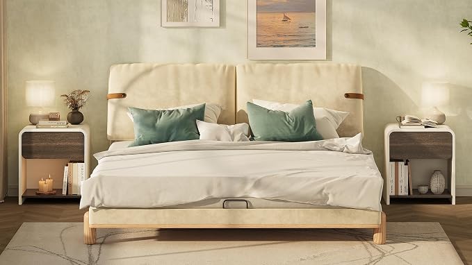 Modern Nightstands Set of 2,Bedside Table with Open Shelf,Night Stand with Drawer Storage,Wooden End Table for Bedroom, Side Table White and Walnut