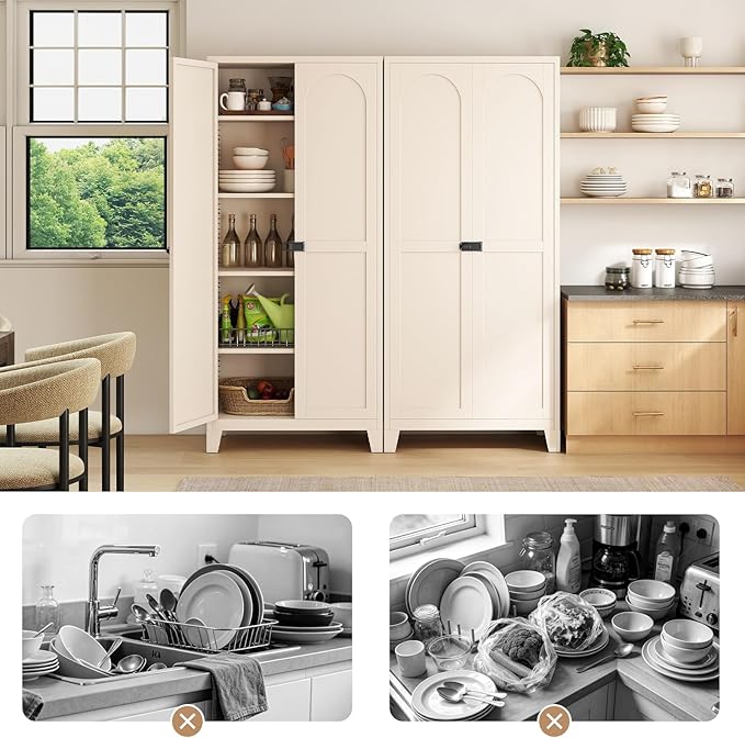 Zevemomo 71" Tall Metal Locking Cabinet with 4 Adjustable Shelves & 2 Doors, Steel Lockable Cabinet with 3-Digit Combination Lock, Secure Metal Pantry Cabinet for Home, Office, Garage, Beige