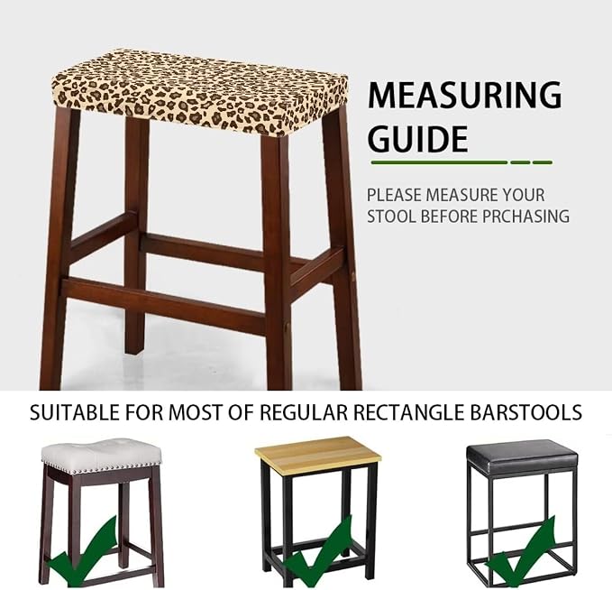 Bar Stool Rectangle Seat Covers Brown Leopard Print Bar Stool Chair Cover Set of 2 Stretch Stool Covers Rectangular Washable Soft Stool Slipcover Bar Chair Cover with Elastic Band