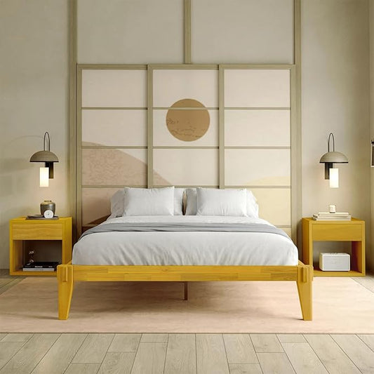 Bme Chalipa 14” Solid Wood Bed Frames - Wood Platform Bed Frame - Japanese Joinery Bed Frame - Wood Slat Support - Bed Without Box Spring - Easy Assembly - Minimalist & Modern Style, Natural - Full