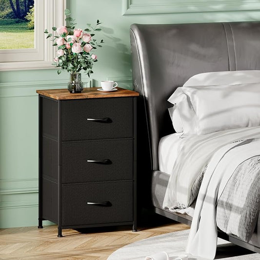 Somdot Dresser for Bedroom with 3 Drawers, Storage Organizer Chest of Drawers with Removable Fabric Bins for Closet Bedside Living Room Laundry Entryway Hallway, Black Rustic Brown