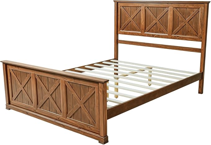 4 Piece Bedroom Set Queen Size Bed Frame with Dresser and 2 Nightstands | Walnut Platform Bed Frames,4 Storage Drawers Cabinet,Farmhouse Bedroom Furniture Sets,Sturdy Wooden Slat Support,Guest Room