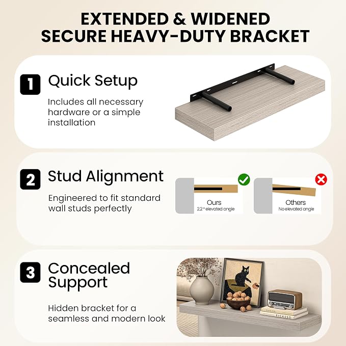 Fun Memories 55 Inch Floating Shelves - Fireplace Mantel Shelf - Deep Wall Mounted Wood Storage Shelf for Bedroom, Kitchen, Farmhouse - 1 Pack, Grey