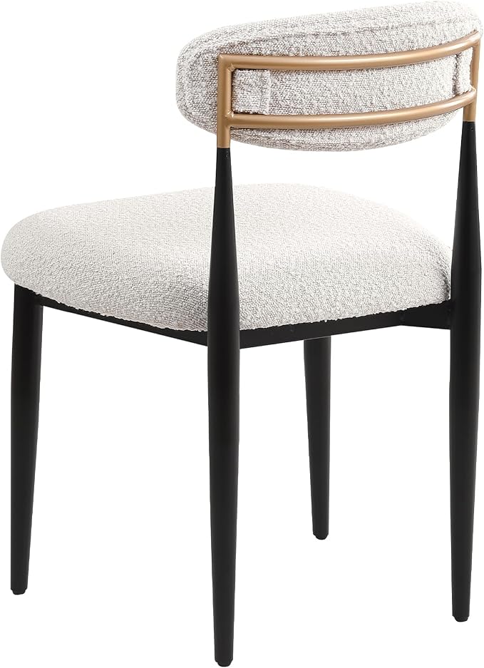 Morden Fort Upholstered Dining Chairs Set of 4, Modern Boucle Chairs with Gold Metal Frame, Armless Fabric Chairs for Dining Room and Apartment, White