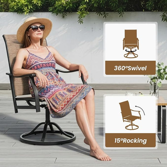Soohow Patio Dining Set for 4, 5-Piece Outdoor Dining Set 4 x Swivel Patio Chairs and 35"x35" Outdoor Dining Table with 1.57" Umbrella Hole, Wood-Like, for Poolside, Backyard
