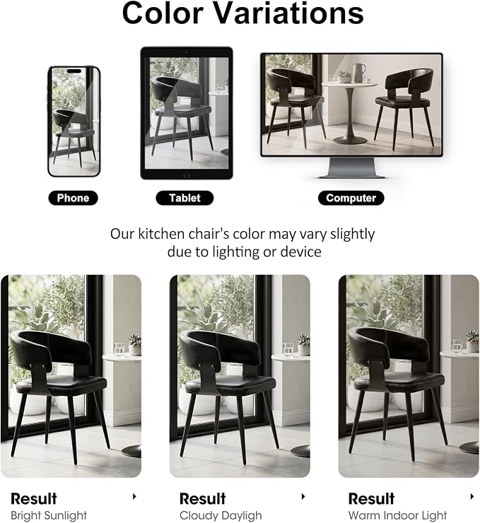Dining Chairs Set of 6, Modern Upholstered PU Leather Kitchen & Dining Room Chairs with Curved Open Back Metal Legs, Kitchen Chairs for Dining Room Restaurant (Vintage Black, Set of 6)