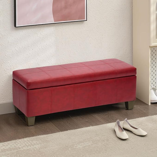 41" Storage Ottoman, Storage Bench with Safety Hinge, Upholstered Synthetic Leather Ottoman Bench for Bedroom, Living Room, Entryway, Hallway, Foot Rest, Support 500lbs