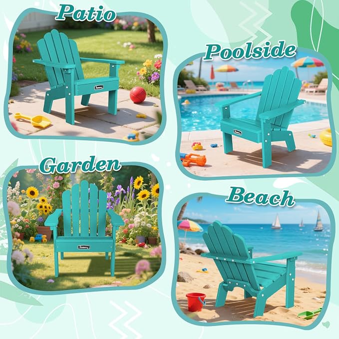Kids Outdoor Chair, Kids Adirondack Chairs Set of 2, Toddler Outdoor Chair | CPC Certified, HDPE All Weather, Easy Assembly, Ergonomic Design, Fade Shield, Easy-Clean for Patio, Garden, Backyard, Beach