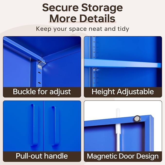 Metal Storage Cabinet with Lock, 71" Black Garage Cabinets with 2 Doors and 4 Adjustable Shelves, Steel Locking Caninet Tall Tool Storage Cabnet, Lockable File Caninets for Home Office, Pantry