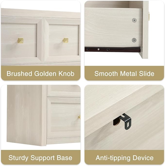 3-Piece Bedroom Set, 5 Drawer Tall Dresser and 3 Drawer King Size Nightstands Set of 2 with Charging Station, 3 Piece Farmhouse Wood Bedroom Dresser and Nightstand Sets, Grey White